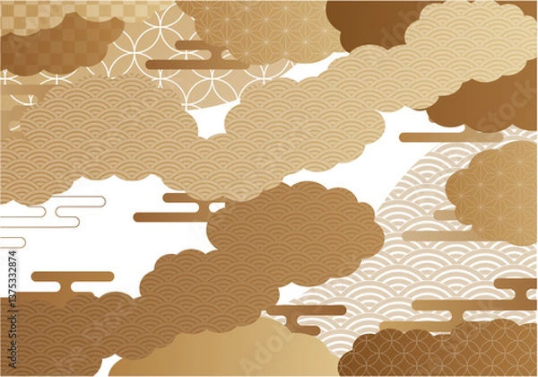 Fototapeta 金色の和柄の雲の背景素材