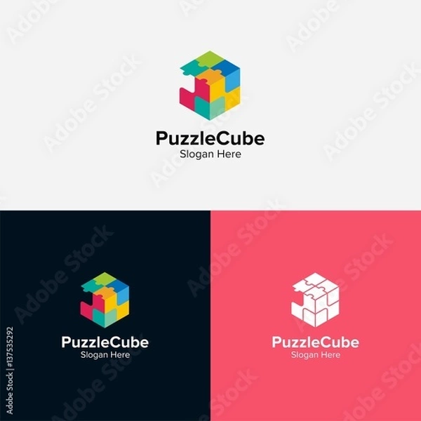 Obraz Puzzle cube logo vector