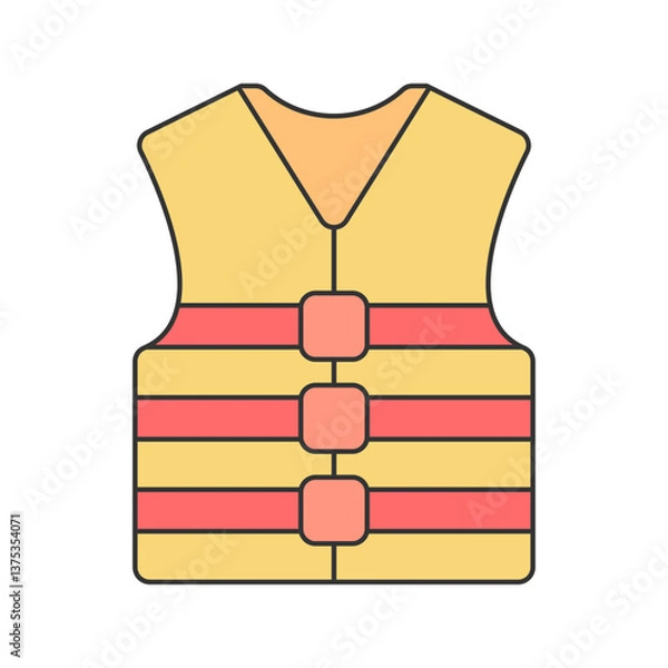 Fototapeta Life Vest Flat design style, yellow and orange flotation vest, symbolizing water safety, ideal for maritime rescue graphics, lifeguard illustrations, and boating safety materials.