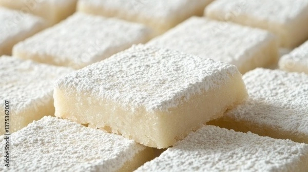 Fototapeta A close-up of freshly baked shortbread cookies with a light dusting of powdered sugar.
