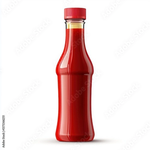 Fototapeta Ketchup Bottle with Red Sauce on White Background for Food Design