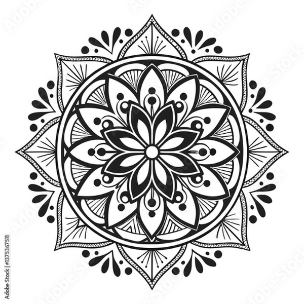 Fototapeta Pattern in the form of a mandala. Henna tattoo mandala. Mehndi style. Decorative pattern in oriental style. Coloring book page.
