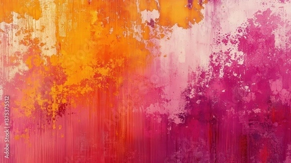 Fototapeta Vibrant abstract canvas with orange and pink paint splashes