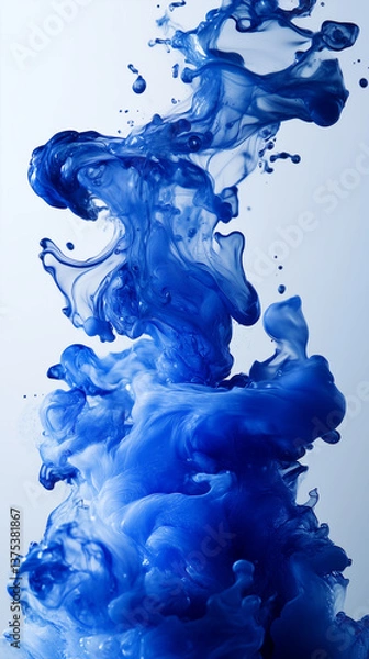 Fototapeta Swirling blue ink creates an abstract pattern on a light background in a creative art display at midday Generative AI