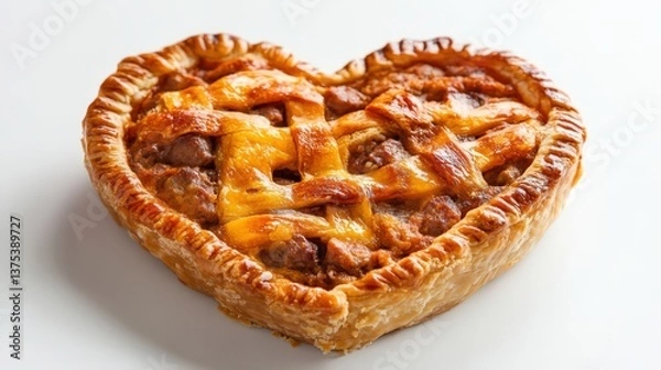 Fototapeta A Delicious Heart Shaped Pie Presented on a White Surface