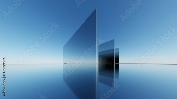 Fototapeta 3d illustration of abstract minimal architecture background, geometric architectural with chrome or metallic arch design