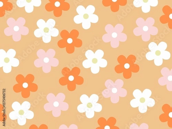 Fototapeta seamless floral pattern on orange background 