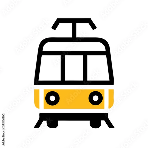 Fototapeta Tram icon in yellow and black minimal style