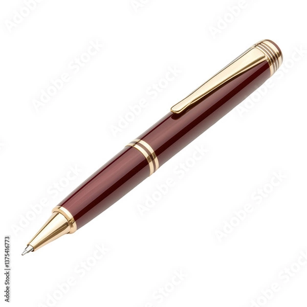 Obraz A sleek, elegant pen featuring a glossy maroon body and gold accents, designed for smooth writing.