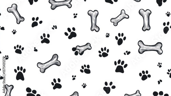 Fototapeta Paw prints and bones pattern, background texture, pet shop