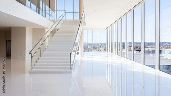 Fototapeta A luxurious penthouse with floor-to-ceiling windows,