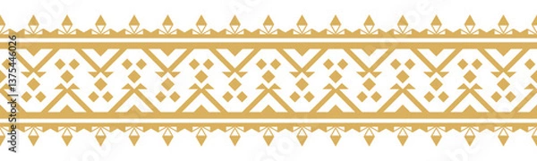 Fototapeta Gold ethnic border ornament. Geometric ethnic oriental seamless pattern. Stripe vector illustration. Native American Mexican African Indian tribal. Design border, textile, fabric, clothing, carpet.