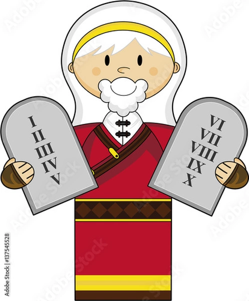 Obraz Cute Cartoon Moses with the Ten Commandments