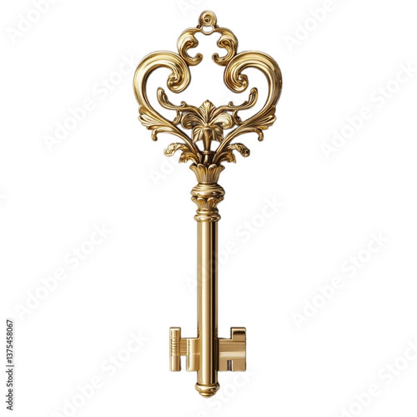 Obraz Golden retro key isolated, no background.