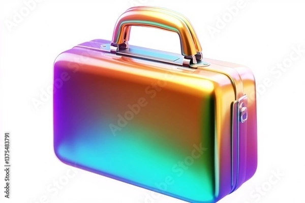 Fototapeta Chromatic Case: A vibrant, iridescent suitcase gleams, showcasing a spectrum of colors in a glossy finish, embodying the spirit of travel and adventure.