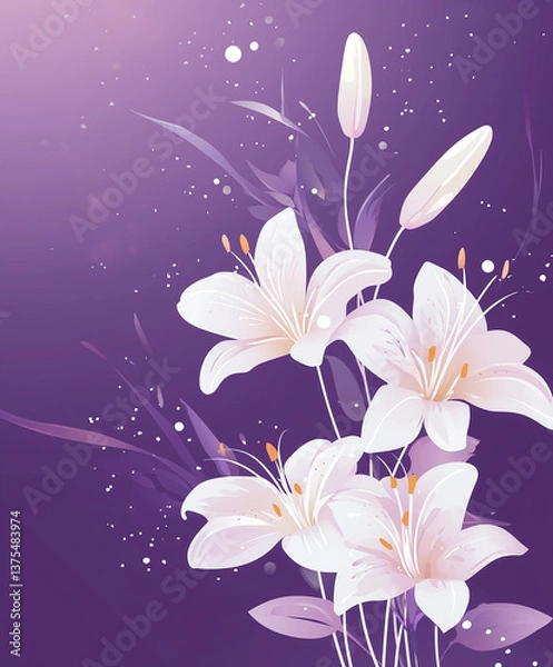 Fototapeta 法事・お彼岸の背景テンプレート｜上品なユリの花と紫のデザイン