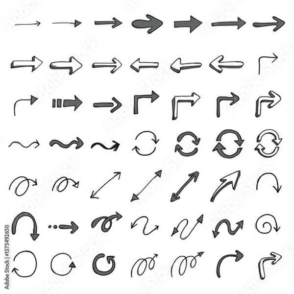 Fototapeta Arrow Doodle vector icon set. Drawing sketch illustration hand drawn line eps10