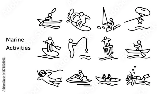 Fototapeta マリンアクティビティのアイコンセット