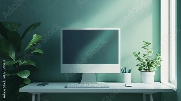 Fototapeta Minimalist Workspace With Natural Light suitable for marketing material