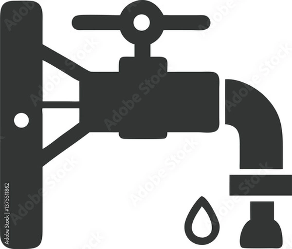 Fototapeta Faucet Spout Wall Mounted with Water Drop in Glyph Style on Transparent Background