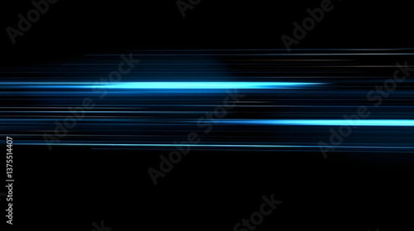 Fototapeta Luminous blue lines speed. Neon color glowing lines background, high-speed light trails effect. Futuristic dynamic motion technology