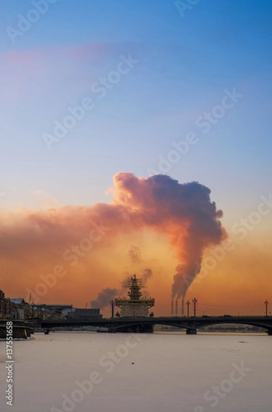 Obraz Icebreaker on Neva river in sunset