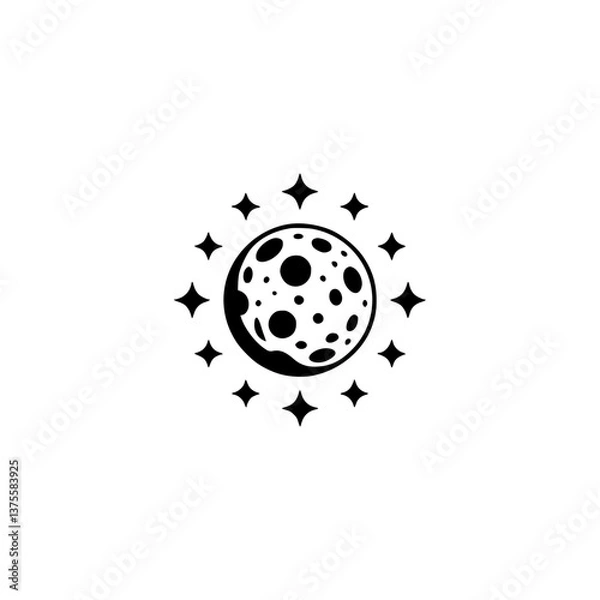 Obraz Minimalist Moon and Star Logo Design, Black and White, Space Theme