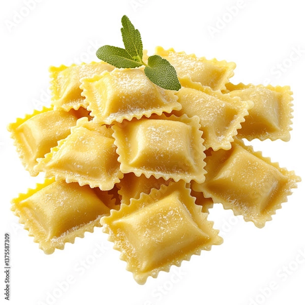 Obraz Delicious ravioli pasta with sage italian food cuisine isolated on transparent background png