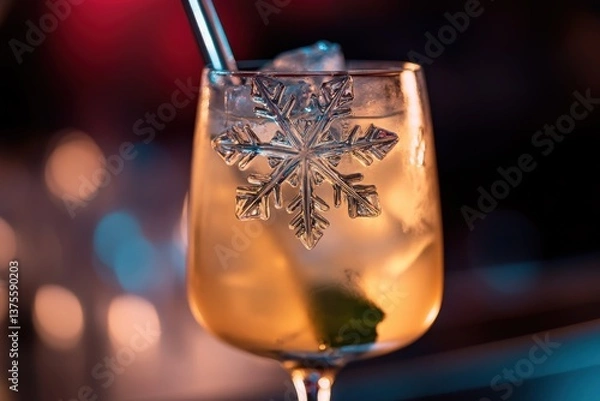 Obraz A trendy and stylish cocktail that features beautiful snowflakeshaped ice, ideal for festive and elegant occasions