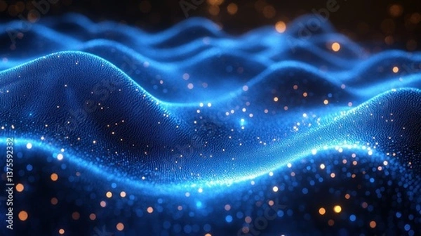 Obraz futuristic abstract digital waveforms blue neon light technology background with smooth flowing lines and high-detail particle textures