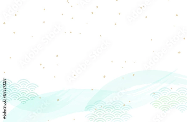 Obraz 水彩筆・青海波・金粉背景ベクターイラスト 和風 和柄