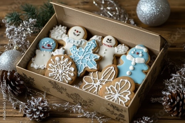 Obraz Savor tasty gingerbread cookies with winter designs, elegantly packaged in a festive decorative box