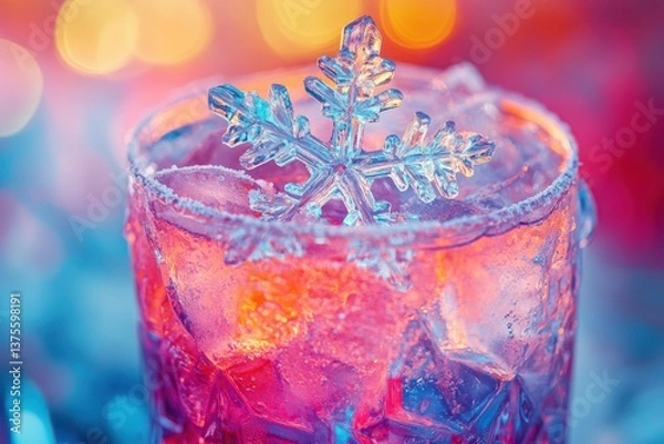 Obraz A vibrant cocktail artfully adorned with ice, creating an enchanting festive winter vibe that delights all