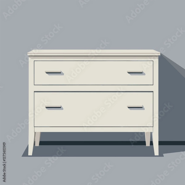 Fototapeta White wooden dresser with two drawers against gray background