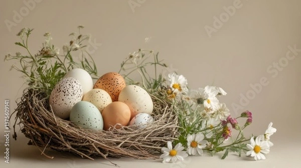 Obraz Eggs in a flower nest
