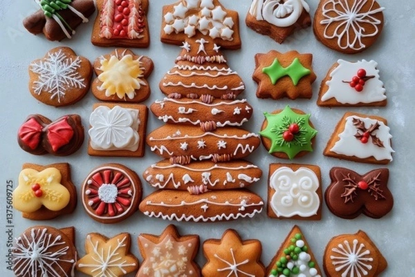 Obraz A delightful assortment of beautifully decorated gingerbread cookies to spread festive cheer during the holidays