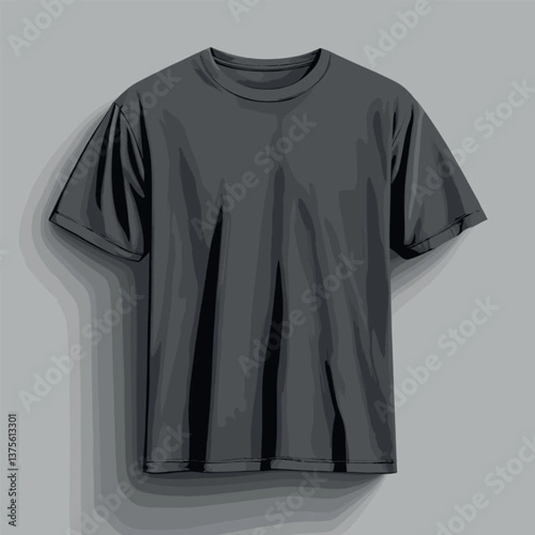 Obraz Black t-shirt on gray background with shadow and wrinkles