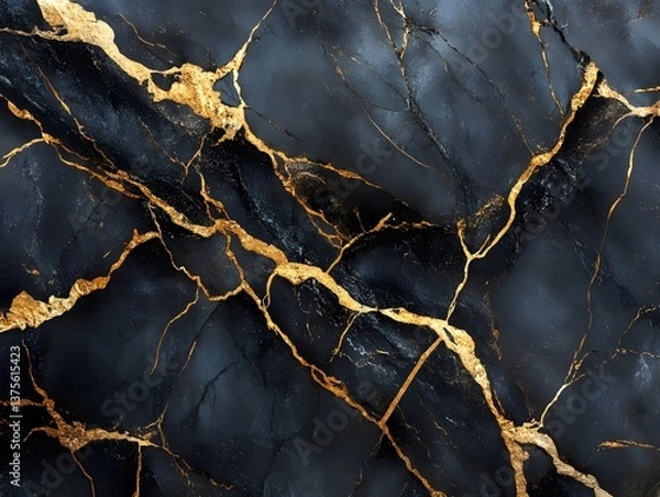 Obraz seamless pattern Elegant black marble with intricate gold veins, a high-gloss finish, and deep contrast. The design exudes sophistication and luxury