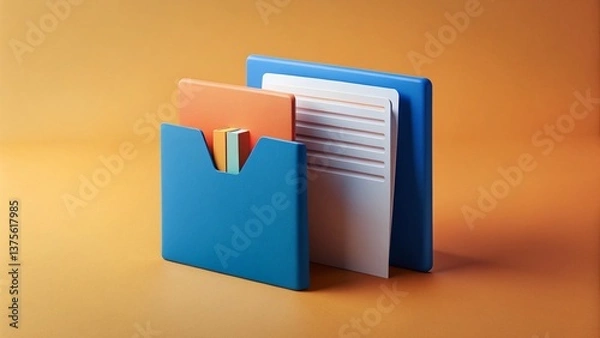 Fototapeta Colorful Folders Representing Job Applications & Resumes - Simple Line Art Design