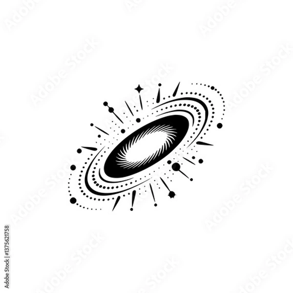 Fototapeta Minimalist Galaxy Icon, Black and White, Abstract Celestial Design