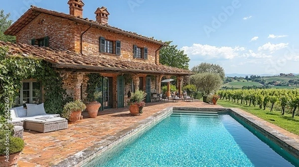 Fototapeta Tuscan Villa Poolside Relaxation