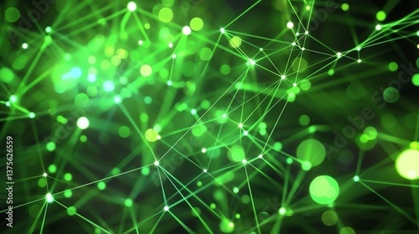 Obraz Glowing green neural network. Abstract futuristic background. Artificial intelligence. 3D rendering.