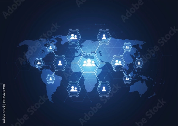 Fototapeta Global network internet connection. Business connecting people. Customer relationship management. Vector Illustration