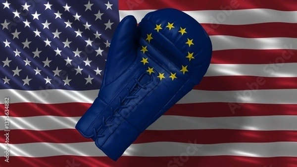 Fototapeta USA EU US Europe trade war tariffs conflict graphic illustration with flags for print and business