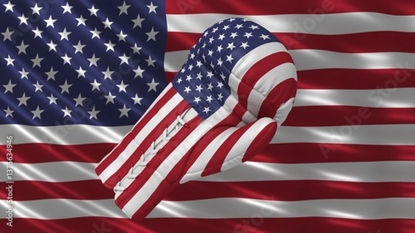 Fototapeta USA trade war flag on boxing glove and background