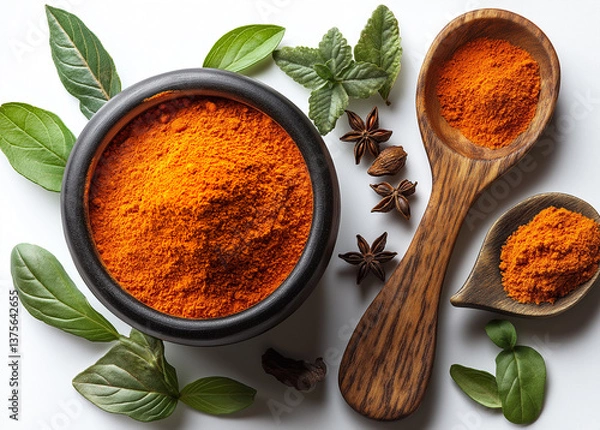 Fototapeta Fine and Textured Paprika Powder on a White Background  High-Resolution Photography Capturing Rich Color and Detailed Texture