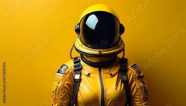 Obraz astronaut standing against bright yellow wall
