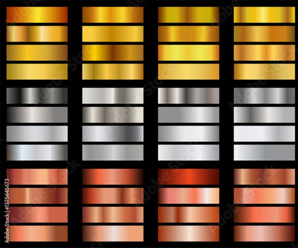 Obraz Gold, bronze and silver gradient set, golden squares collection, texture group, background set.