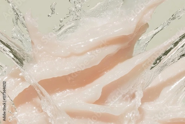 Fototapeta Abstract fluid motion with cream and water waves in dynamic harmony