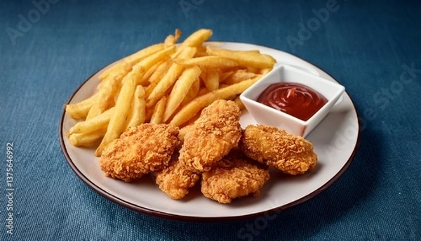 Obraz crispy chicken tenders served with fries and sauce